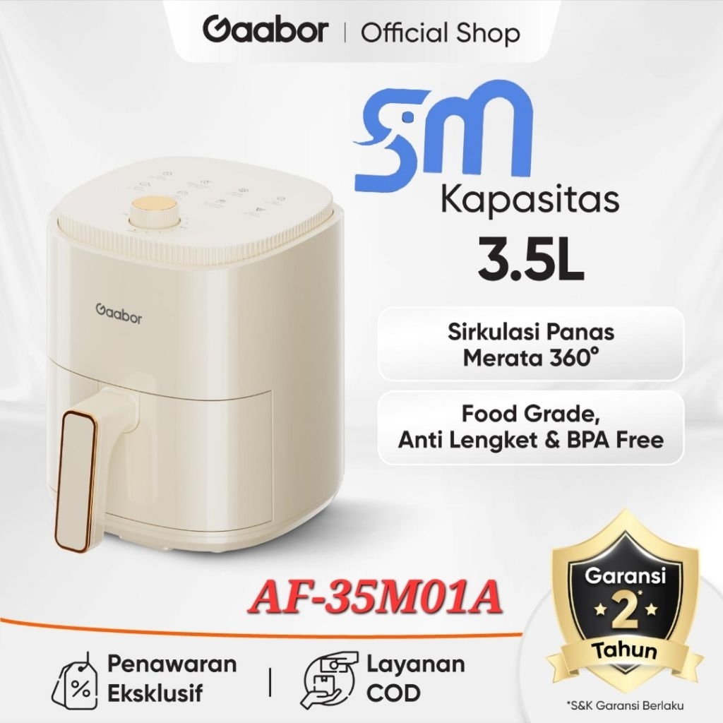 Gaabor AF35M01A Air Fryer 3.5L Kuning 800W Penggorengan Tanpa Minyak Multifungsi