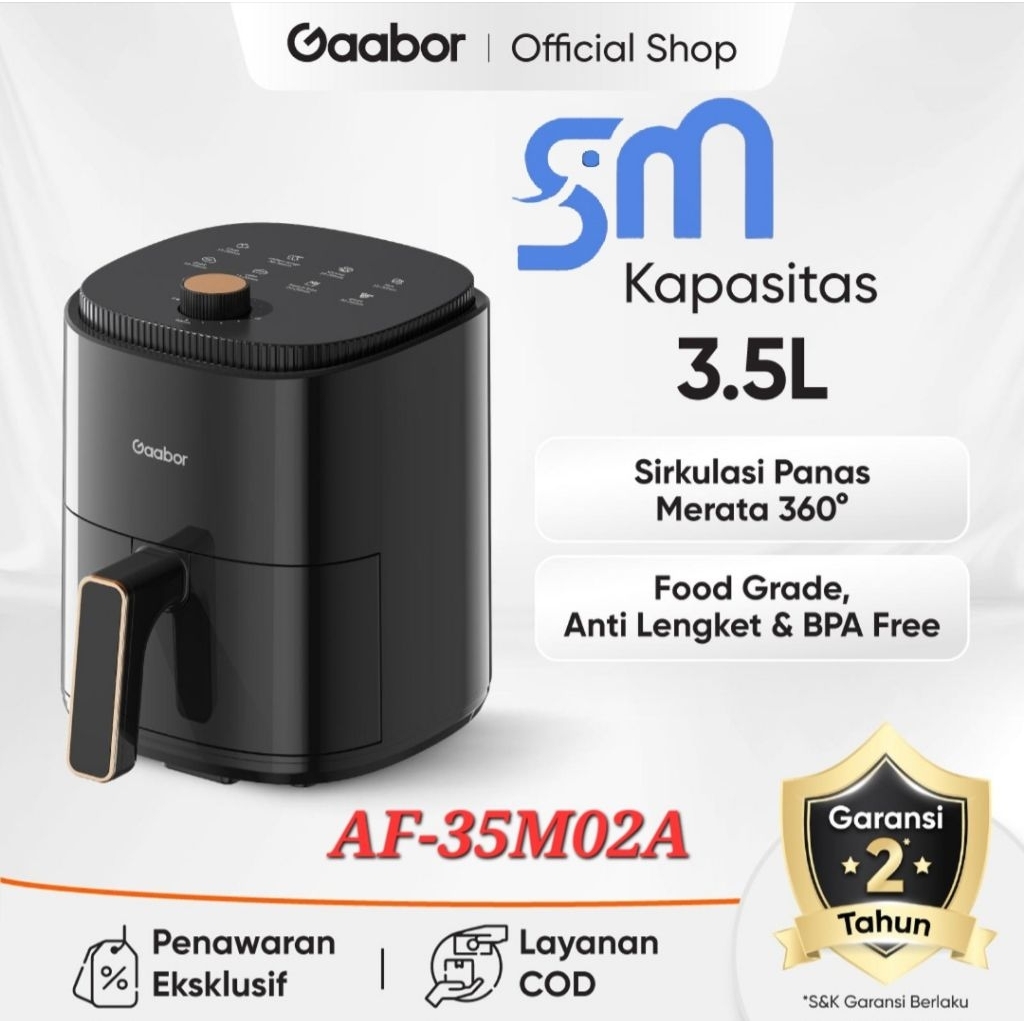 Gaabor AF-35M02A Air Fryer 3.5L Penggorengan Tanpa Minyak Low Watt Hitam