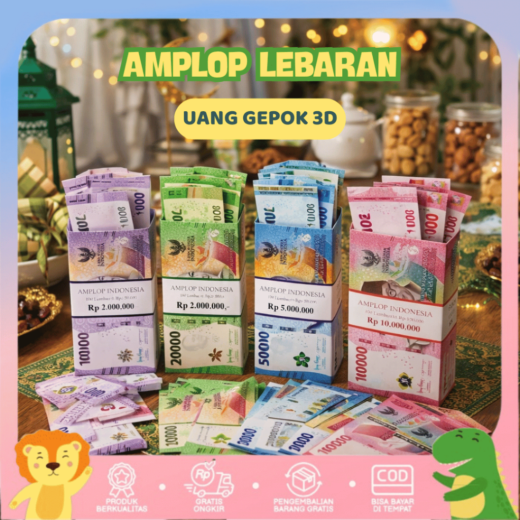 Amplop Lebaran Uang Gepok 3D Unik