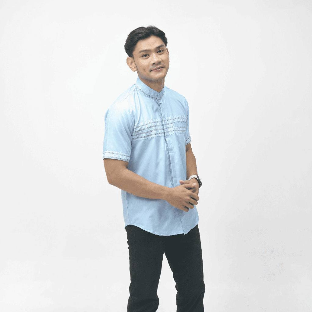 BAPIN Baju Koko Pria Lengan Pendek Syams Baby Blue - Baju Koko Dewasa Motif
