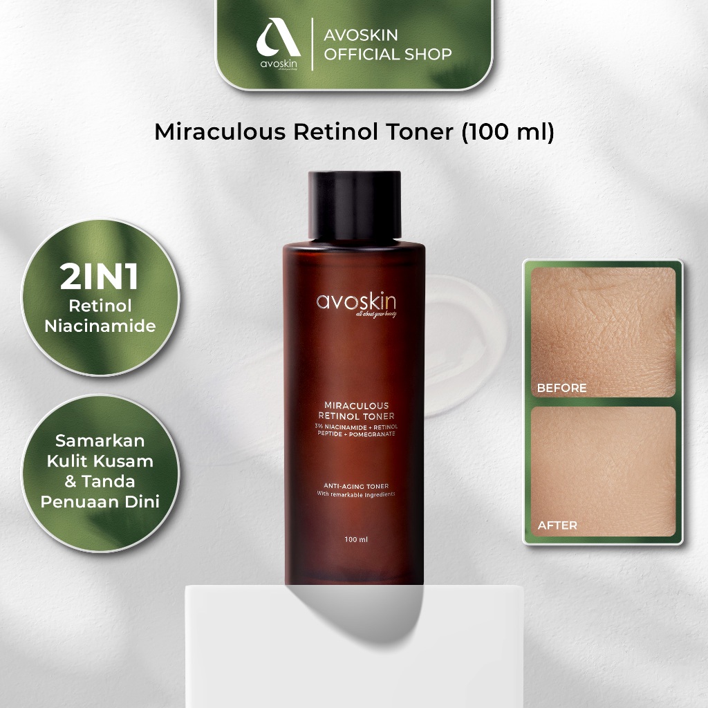 Toner Avoskin Miraculous Retinol 100ml-Best 2 in 1 Retinol Niacinamide - Anti Aging & Samarkan Kerut