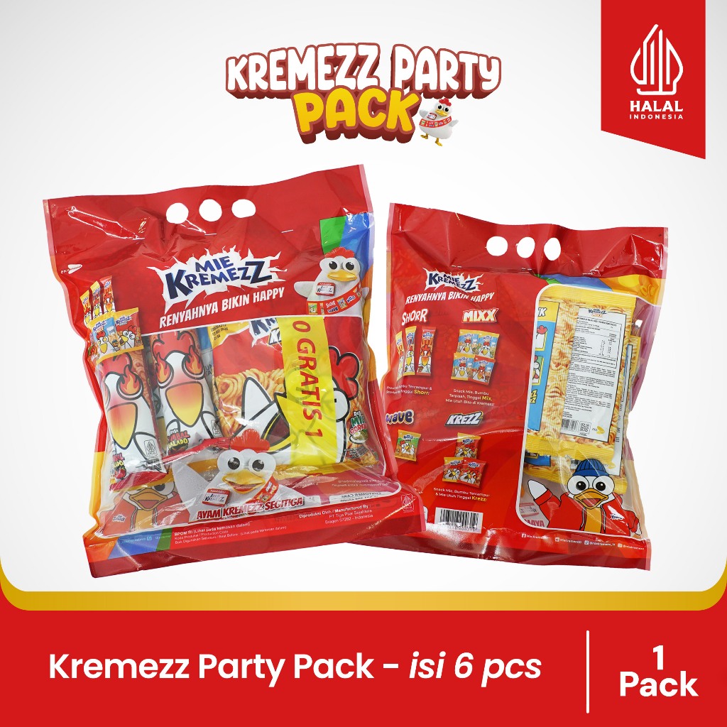 Mie Kremezz Pack - Isi 6 pcs Mie Kremezz - 1 Pack-Mie Kremezz Krezz - Mie Goreng (2 pcs) Mie Kremezz