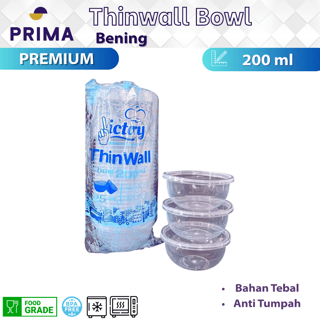Thinwall 200 ml Roundbowl Food Container isi 50 pcs Plastik Tebal & Kokoh