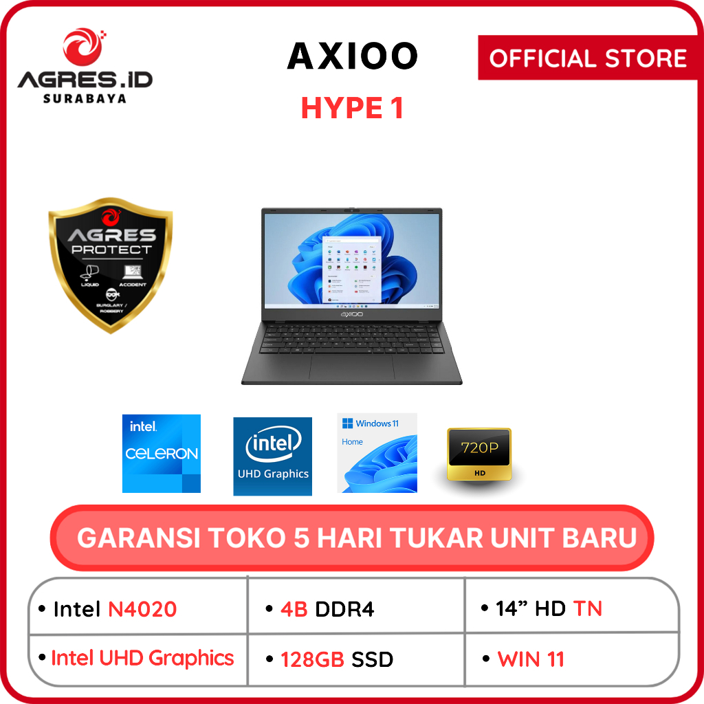 Axioo Hype 1 N4020 RAM 4GB / 8GB | SSD 128GB 14.0" HD DOS / Windows 11 Garansi Resmi