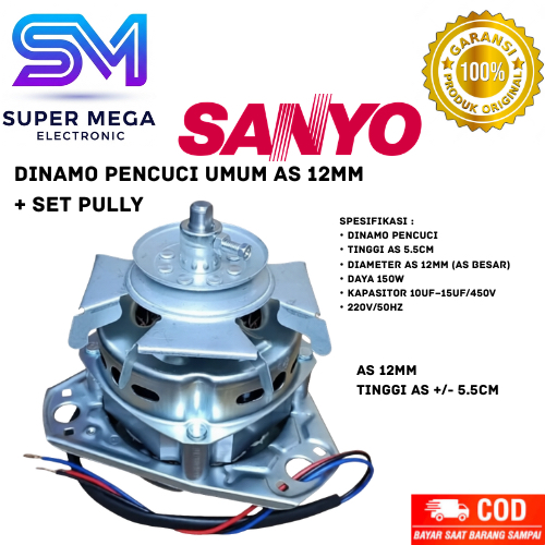 SANYO Dinamo Pencuci + Set Pully as12mm 150W TEMBAGA Mesin Cuci SANYO