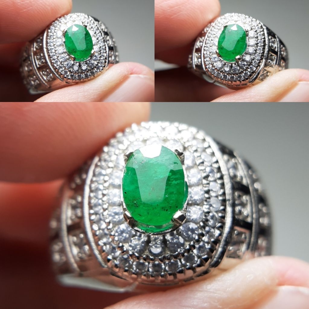 Natural Emerald Beryl Batu Zamrud Jamrud Hijau Ring Microsetting