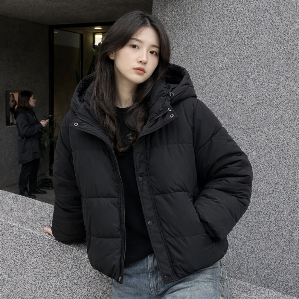 Jaket Puffer INGNI Wanita Hoodie Short Korean Style Size M