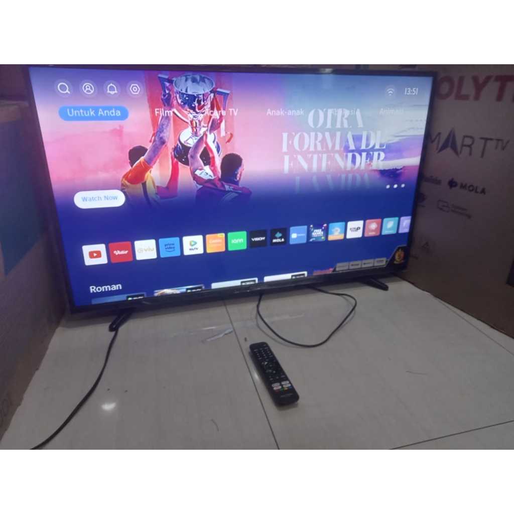 TV LED POLYTRON 43 IN FHD SMART TV YOUTUBE DIGITAL TV KONDISI BEKAS PEMAKAIAN 5544F