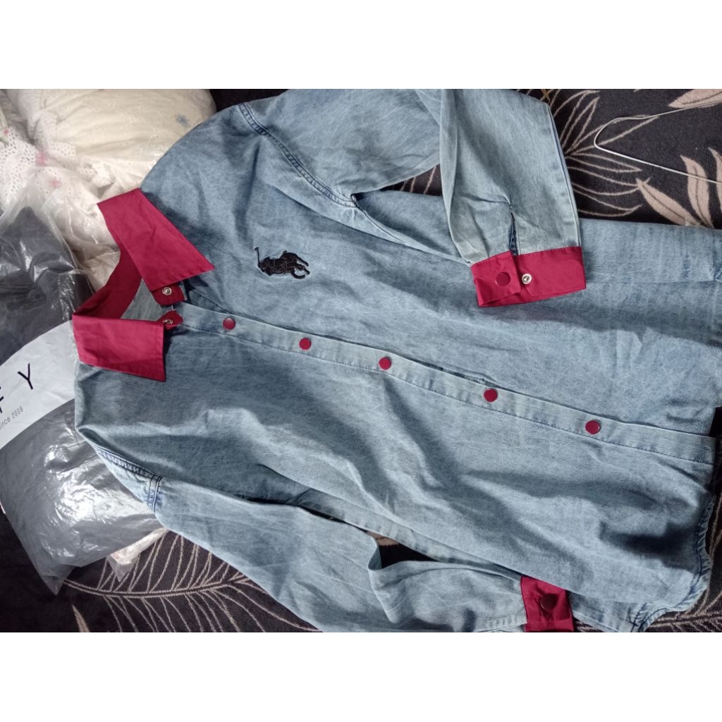 Real pic ORIGINAL dan TERMURAH Kemeja Jumbo Jeans PREMIUM Butik / kemeja Oversize Jeans IMPORT/ Keme