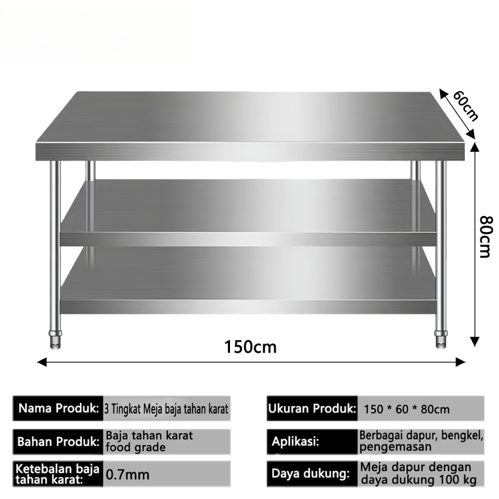 RAS GRATIS ONGKIR DAN PENGEMBALIAN NEW MEJA MBG / MEJA DAPUR STAINLESS STEEL SUS 304 /  RAK KOMERSIA