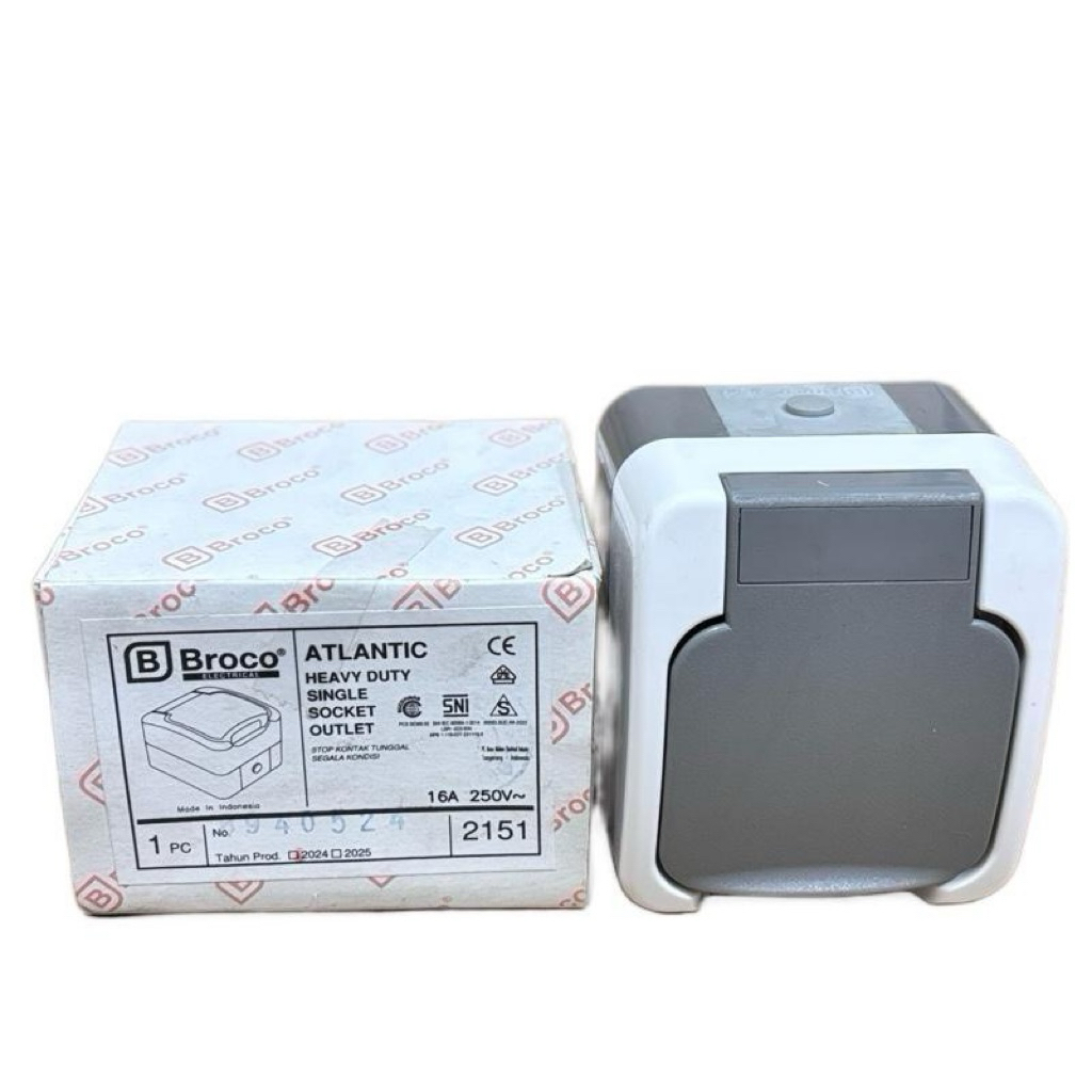STOPKONTAK ATLANTIC STOP KONTAK 1 LUBANG DENGAN PENUTUP BROCO ATLANTIK