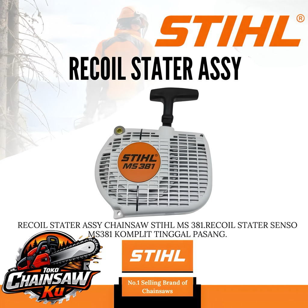 RECOIL STATER ASSY CHAINSAW STIHL MS 381.RECOIL STATER SENSO MS381 KOMPLIT TINGGAL PASANG.