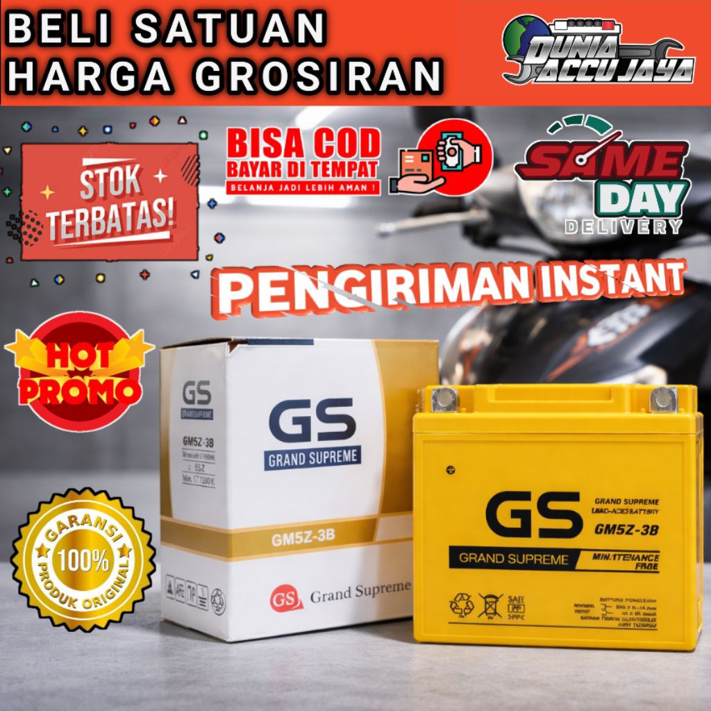 Aki motor kering BERGARANSI GS MF gm5z-3b 12v 5ah  Mio sporty smile Mega Pro Astrea Legenda Supra Fi