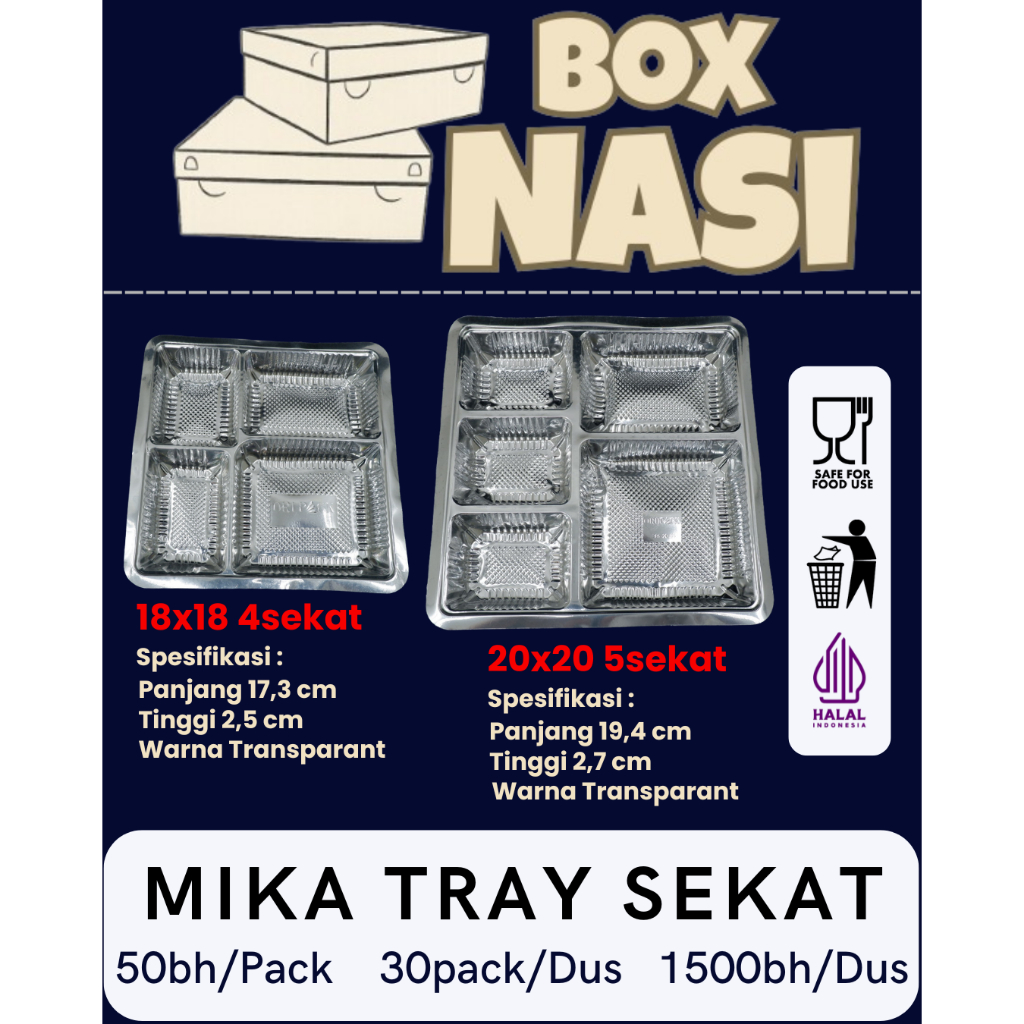 Mika 20x20 Mika Sekat 5 / 18x18 Mika Sekat 4 Tray Sekat 18S4 / 20S5 untuk Kotak Nasi Duplex ORIPACK