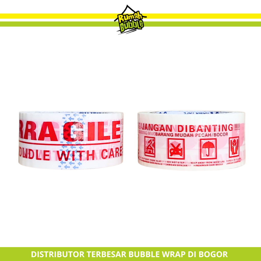 LAKBAN FRAGILE PUTIH Per Slop isi 6pcs dan per 3 Pcs
