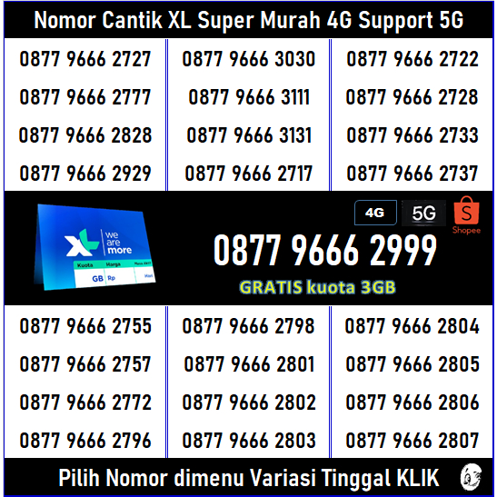 Kartu Perdana XL Pilih Nomor Cantik 5G 4G LtE Bonus Kuota 3GB