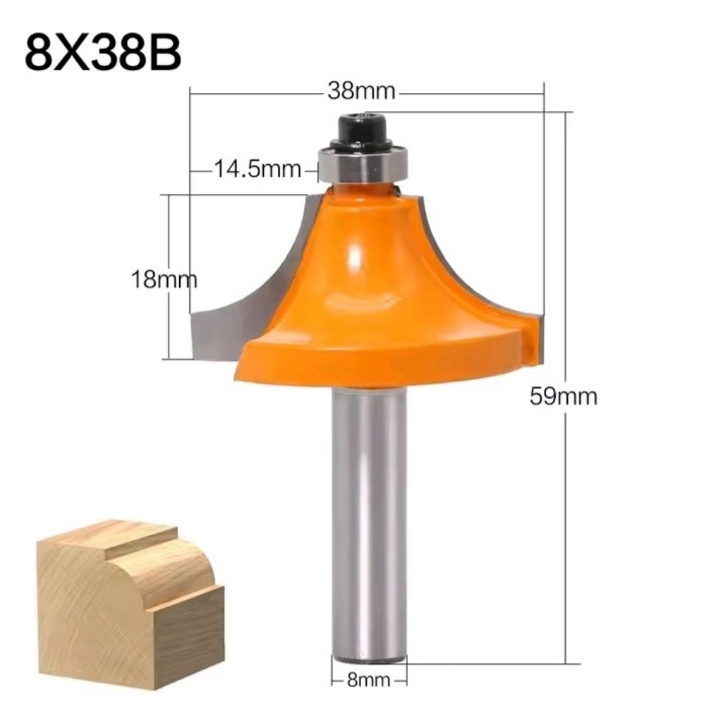 (NP0206)Mata bor router bit roter Profil  pembulatan sudut tangkai 8mm untuk kayu, alat pertukangan 