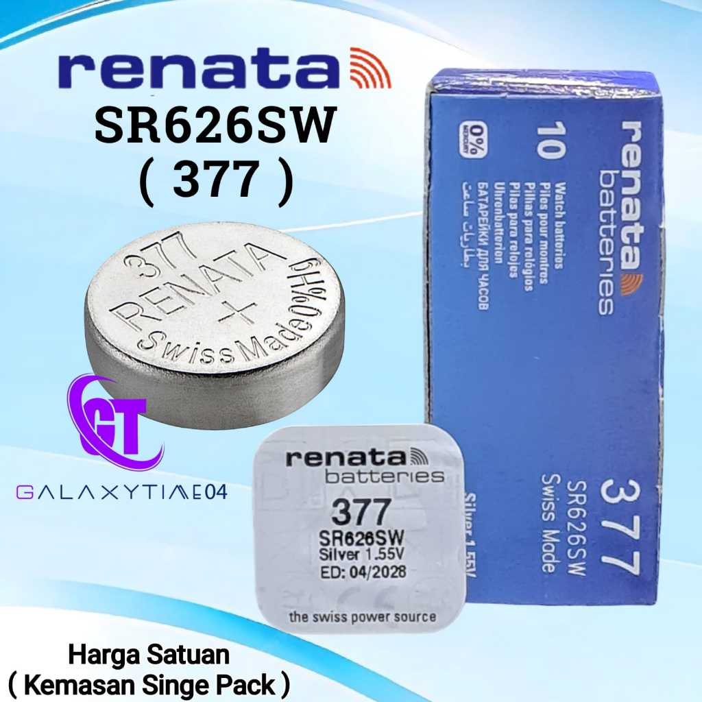 Baterai Renata 377 SR626SW Original Swiss Made Batre Jam Tangan SR 626 SW 377A 376 SR626 Single Pack