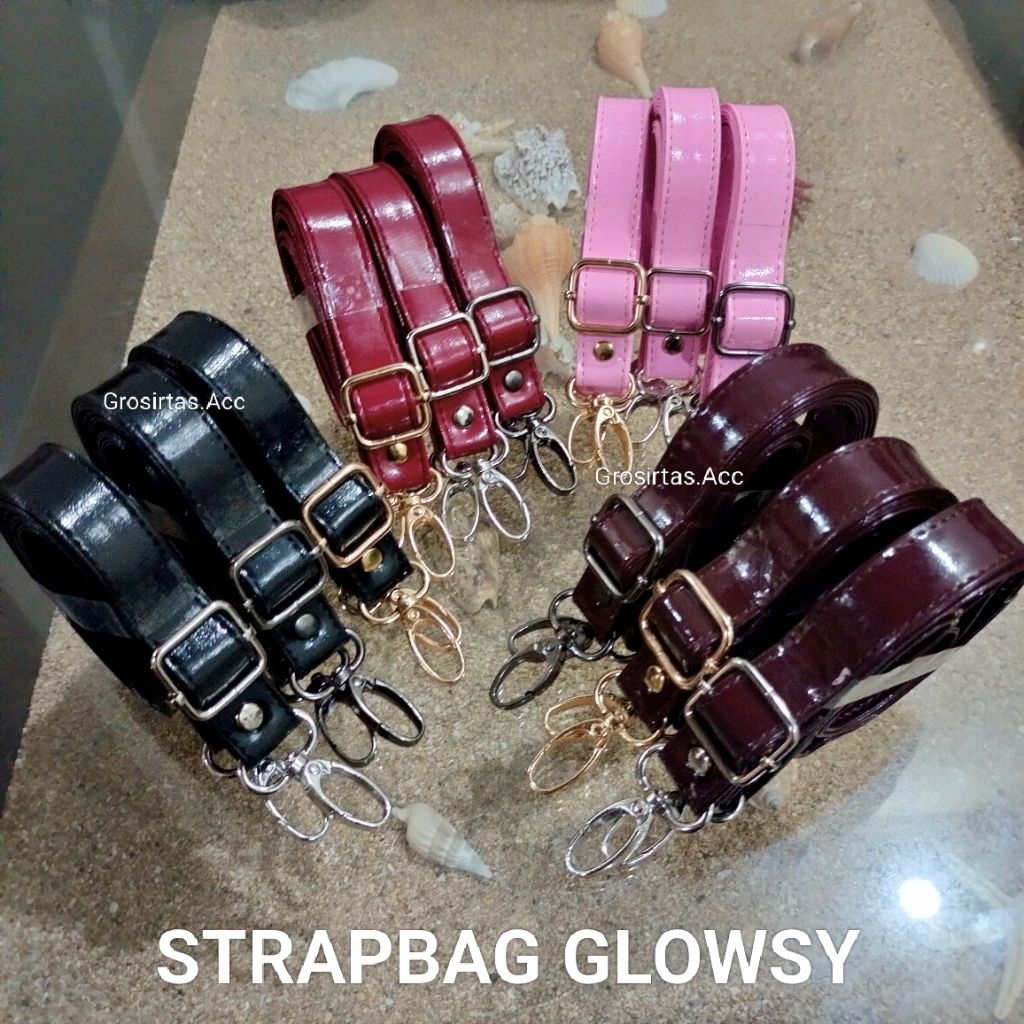 Tali Tas Selempang Hitam Kilap Lebar 2 cm Kaitan Besi