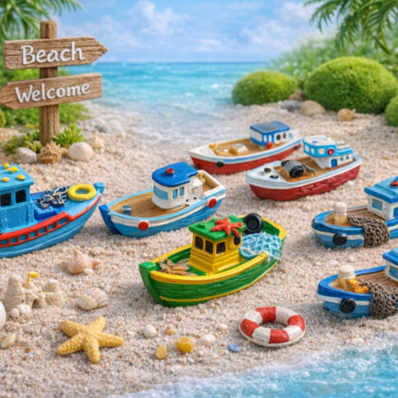 Hiasan Aquarium Kapal Perahu Nelayan Ornamen Maket Diorama Akuarium Miniatur Kapal Tradisional