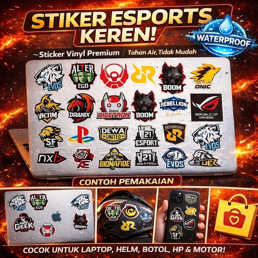 Stiker Esports Waterproof Premium – Logo Tim MLBB EVOS BTR Alter Ego Aura Rebellion – Sticker Laptop