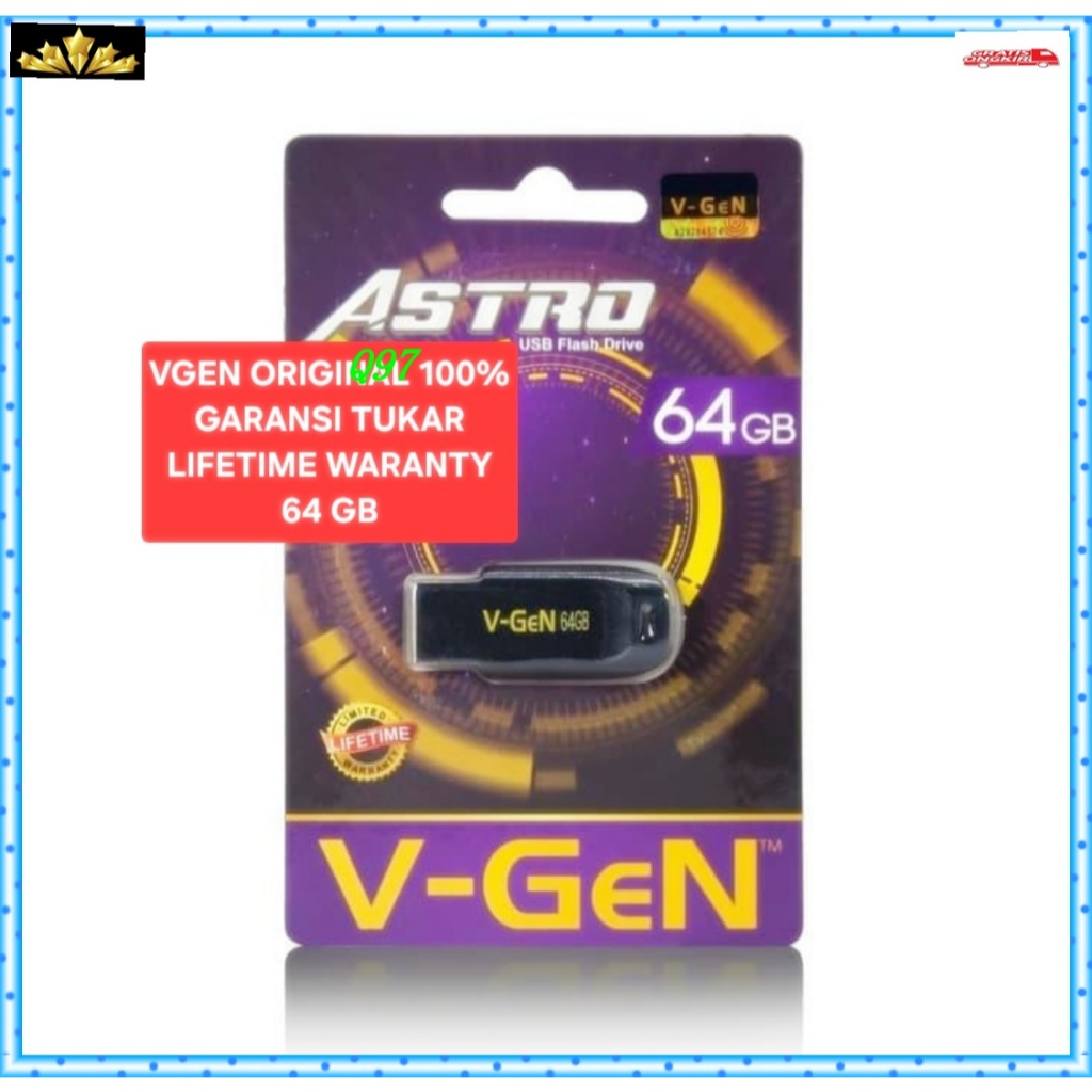 Q97 FLASH DISC 64GB 64 GB ORI 100% ASTRO USB DRIVE ASLI VGEN V-GEN GARANSI TUKAR SEUMUR HIDUP FD MEM