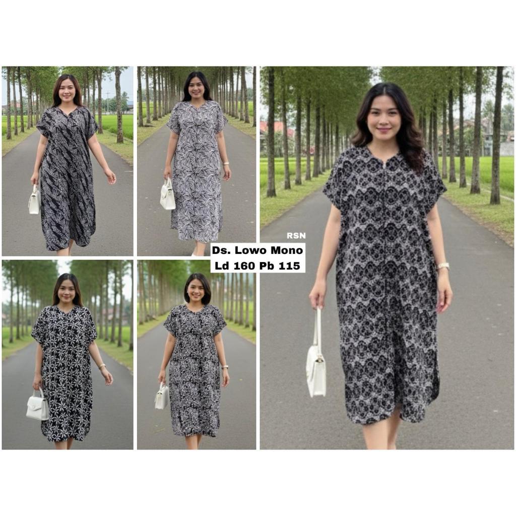 Risna Batik Daster Lowo Hitam Putih Rayon Santung Super Adem Monochrom Daster