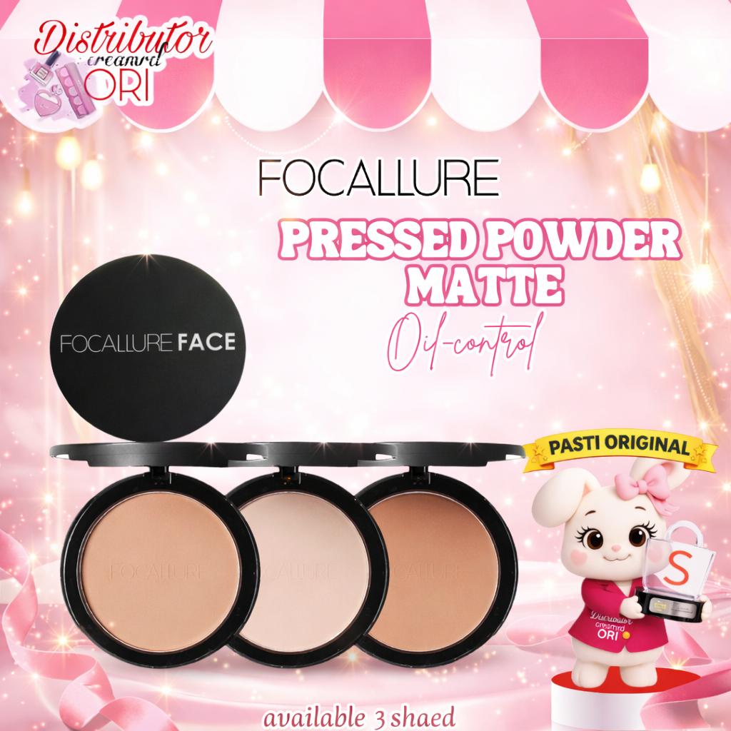 [ORI BPOM] FOCALLURE Oil-control Pressed Powder With Sponge Matte | Bedak Padat Natural Matte Settin