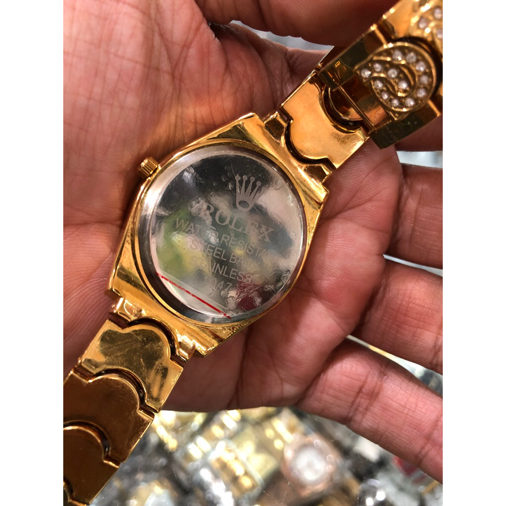 jam tangan wanita fashion gold anti karat elegan klsik ex