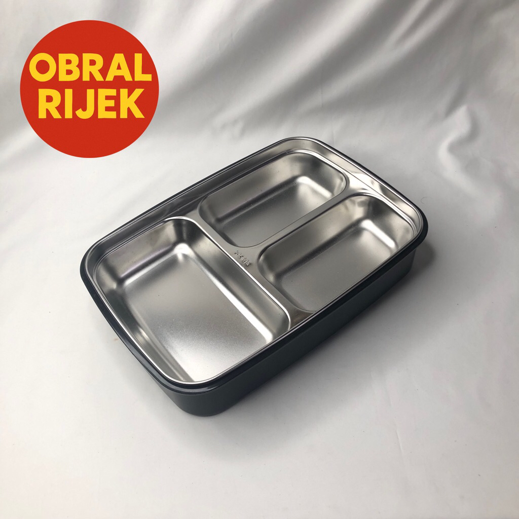 [RIJEK RUSAK] Kotak Makan Lunch Box Stainless Steel 3 Grid 1L - OU1000