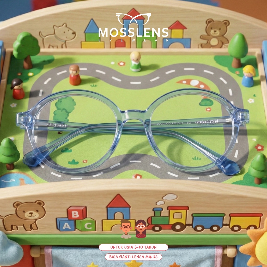 Mosslens Kacamata Anak Perempuan Laki-Laki Nyaman Ringan Bisa Minus Silinder TR90 Flexible Round 537