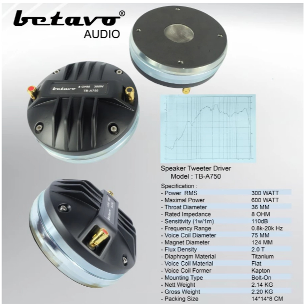 Speaker Tweeter BETAVO TB A750 / TBA750 Professional Audio 300 watt 8 ohm