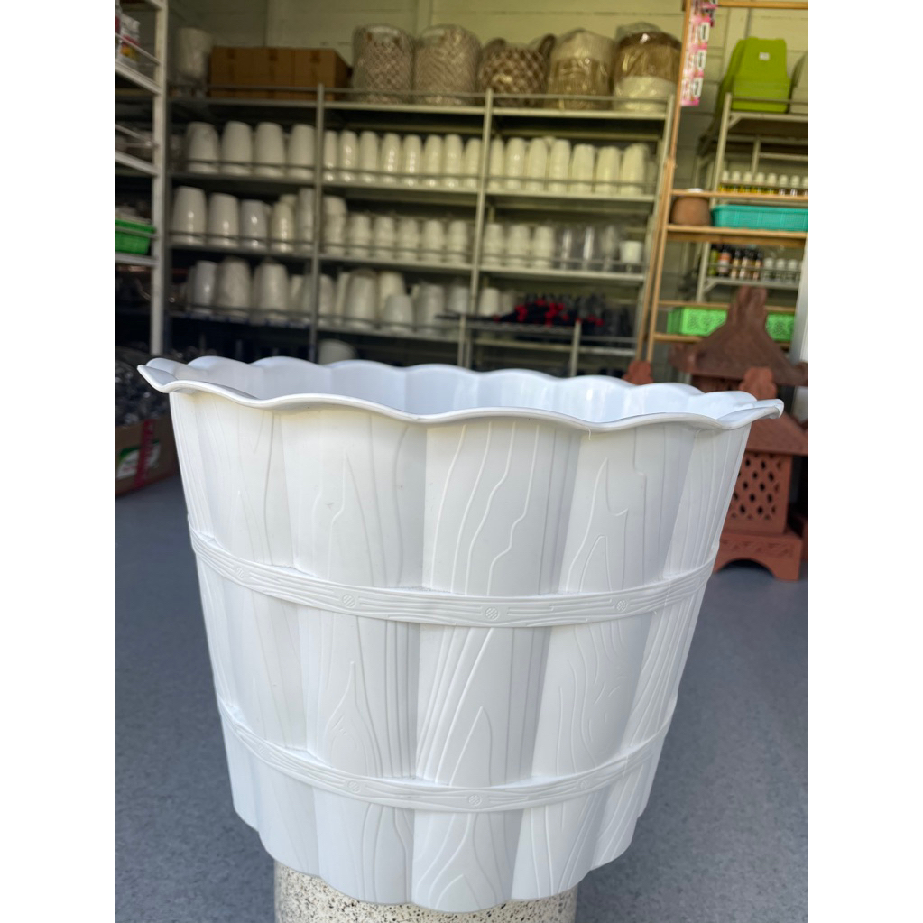 Pot Bambu Putih 30cm - Desain Country, Material Plastik Tahan Lama