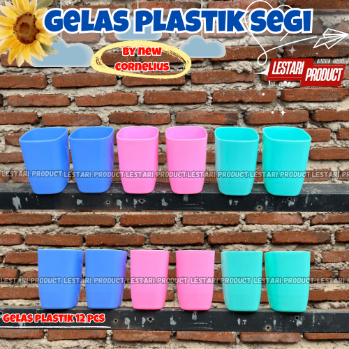 ( 12 PCS ) GELAS PLASTIK SEGI NEW CORNELIUS | GELAS PLASTIK | GELAS WARNA | GELAS TEAJUS | CANGKIR T