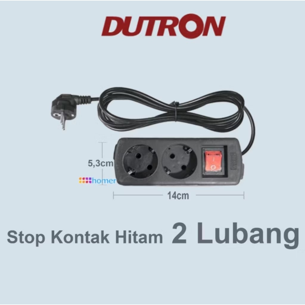 DUTRON Stop Kontak Original BER SNI colokan hitam sambungan kabel listrik 2 lubang lobang panjang ka