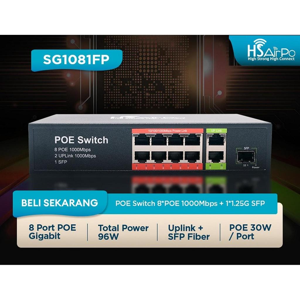 HS AIRPO SG1081FP POE Switch 8 Port POE Gigabit  + 2 Uplink Gigabit + 1 SFP - GFO