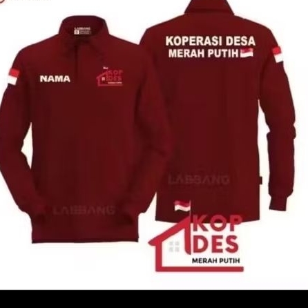 KAOS KOPERASI MERAH PUTIH MODEL LENGAN PANJANG BERKERAH