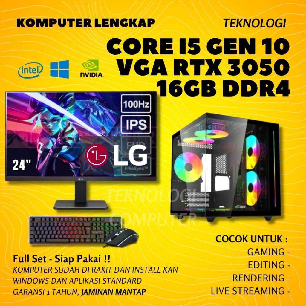 Core i5 | GEN 10 | VGA RTX 3050 | Full Set | PC Rakitan | Komputer CPU | PC Gaming Editing