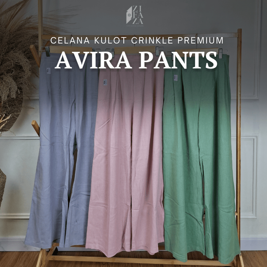 ZIFAZA | Avira Pants Celana Kulot Wanita Linen Crinkle Premium – Panjang Dewasa Karet Stretch Airflo