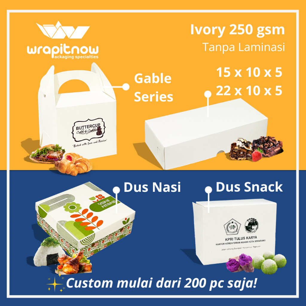 Dus Ivory 13x10x6 14x10x7 22x10x5 16x9x11 22x11x11 Gable Pabrik Dus Snack Bronis Hampers Ulang Tahun