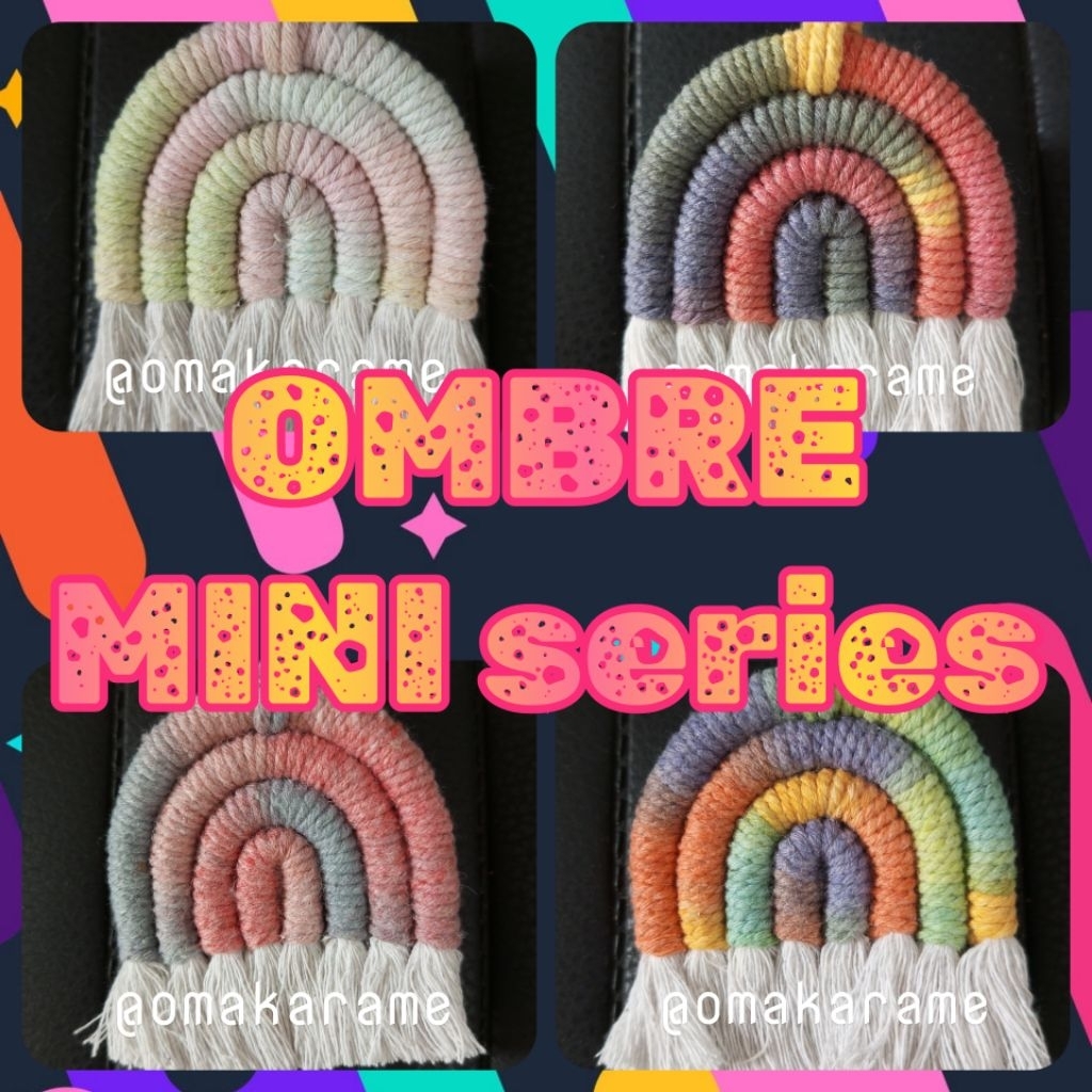 OMAKARAME OMBRE MINI RAINBOW Macrame Makrame Pelangi Gantungan Kunci Tas Mobil Bros Magnet Tempelan 