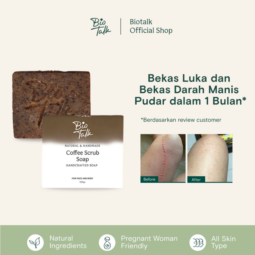 Biotalk Coffee Scrub Soap - Memudarkan Bekas Luka & Strech Mark | 120 gram | No SLS/SLES | Sabum Bat
