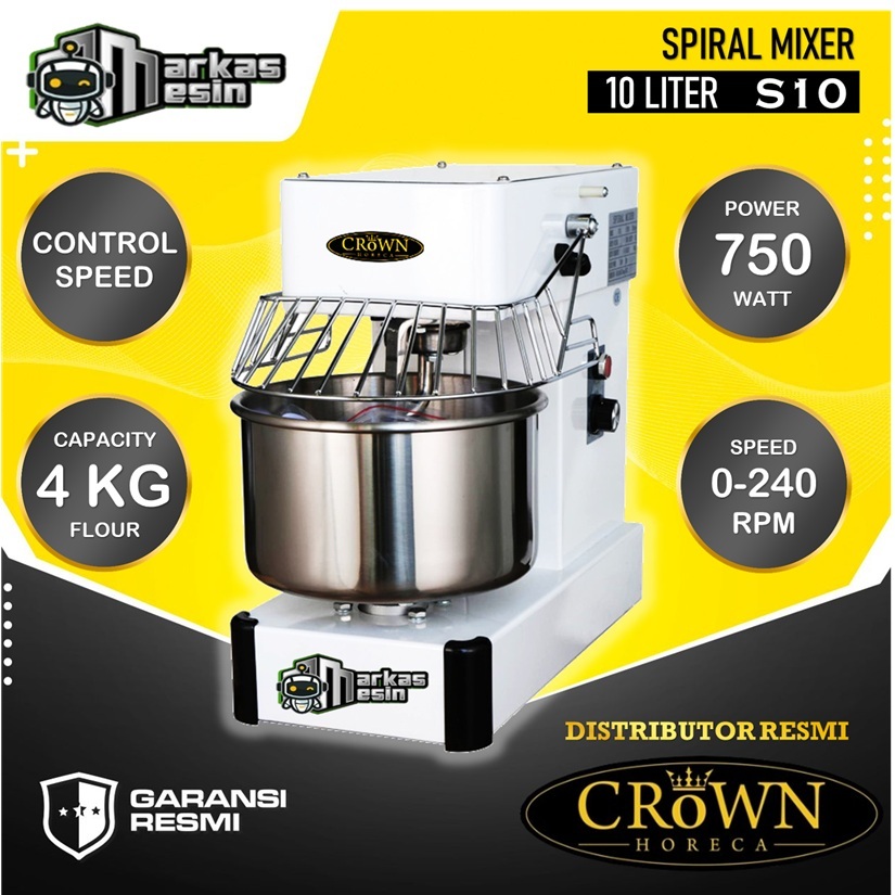 Spiral Mixer 10L Crown S10 Mesin Pengaduk Adonan Roti Donat 10 Liter 750W 4KG