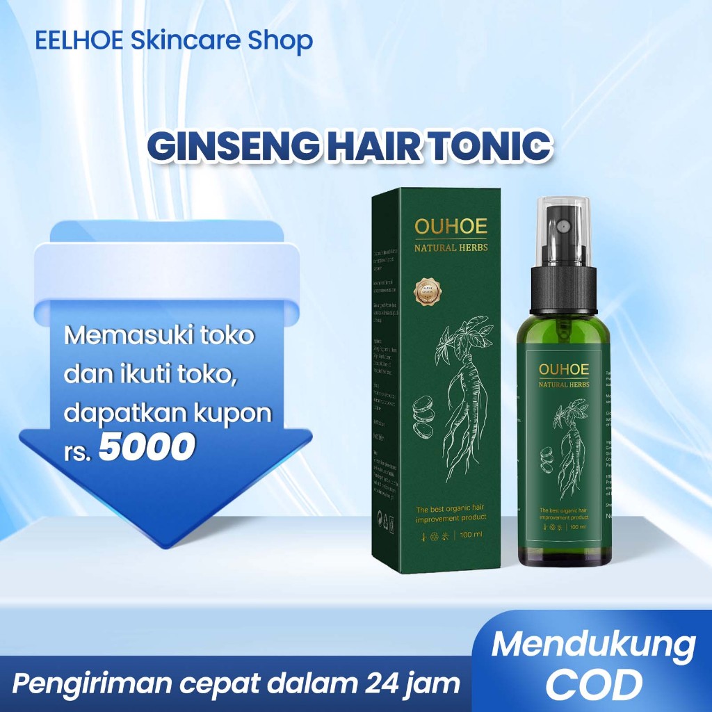 OUHOE Hair Tonic Ginseng 100ml Ginseng Hair Growth Serum Ginseng Hair Tonic Hair Care Penumbuh Rambu