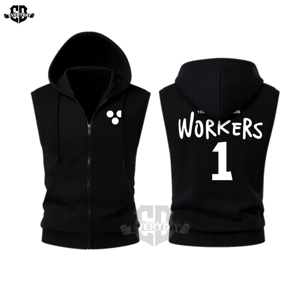 EVRD CLOTHING Vest Zipper Rompi Manhwa Worker Ilhae Hitam Cotton Fleece