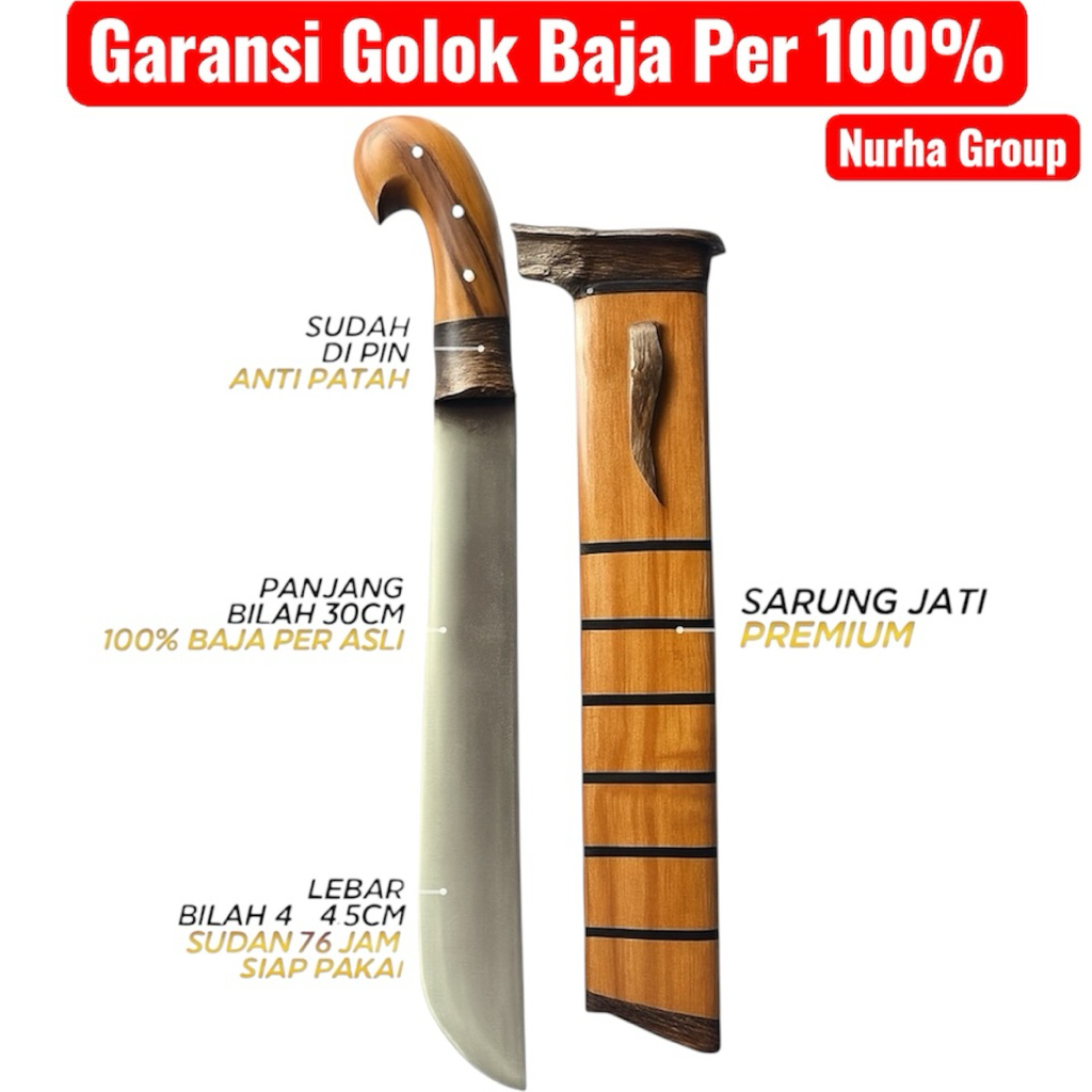Golok Full Baja Asli Kuat & Tajam – Alat Potong Kayu, Bambu, dan Sembelih Serbaguna