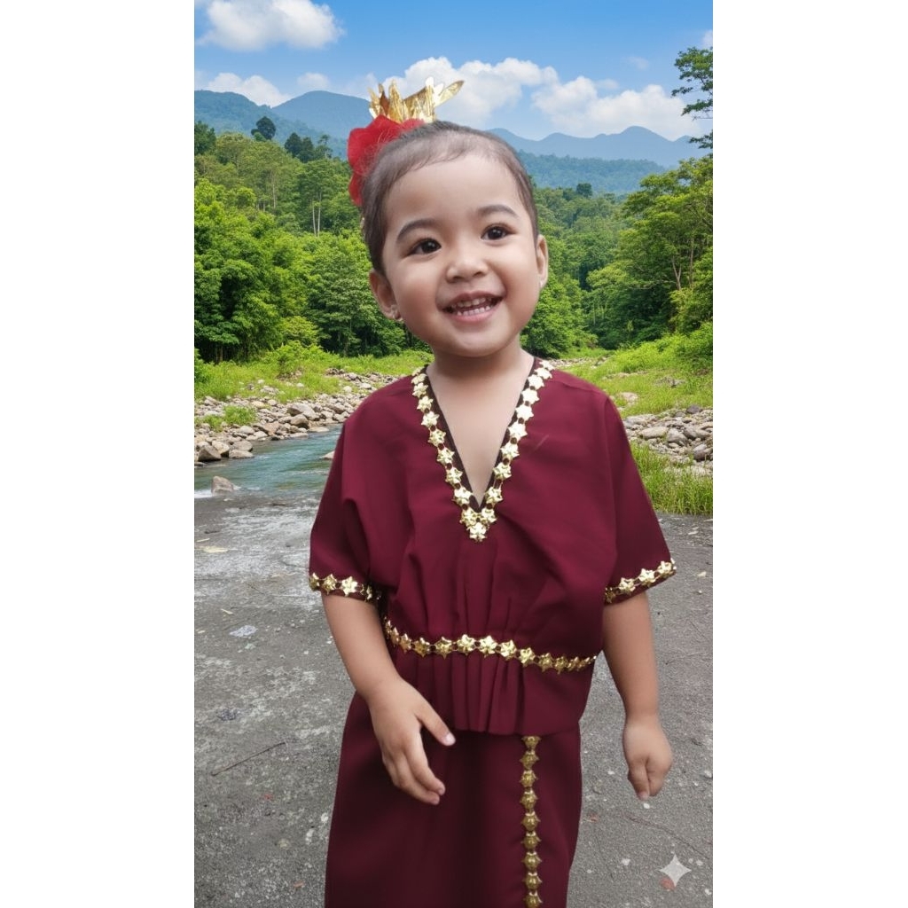 Setelan Anak Lambung sasak Viral warna Maroon