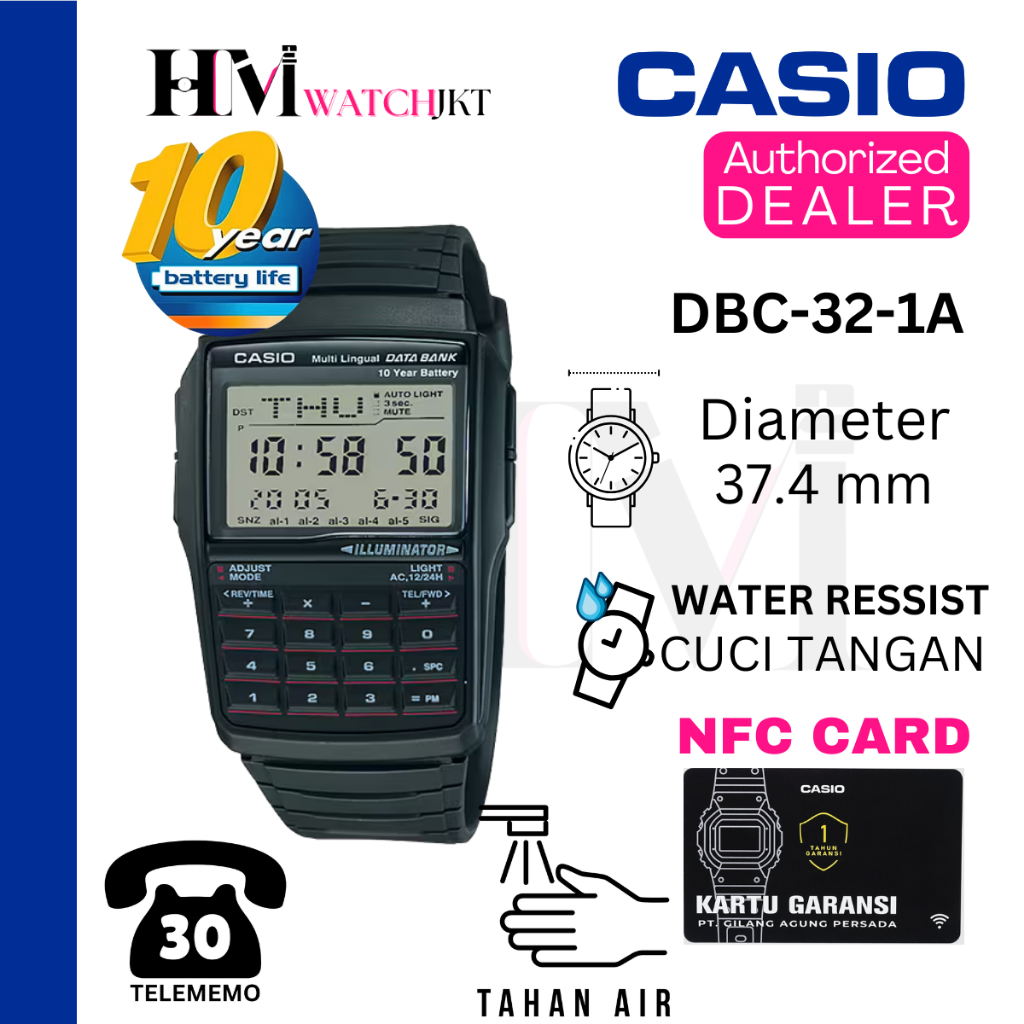 CASIO DBC-32-1ADF Jam Tangan Pria Original Digital Kalkulator Antiair DBC-32-1A DBC-32