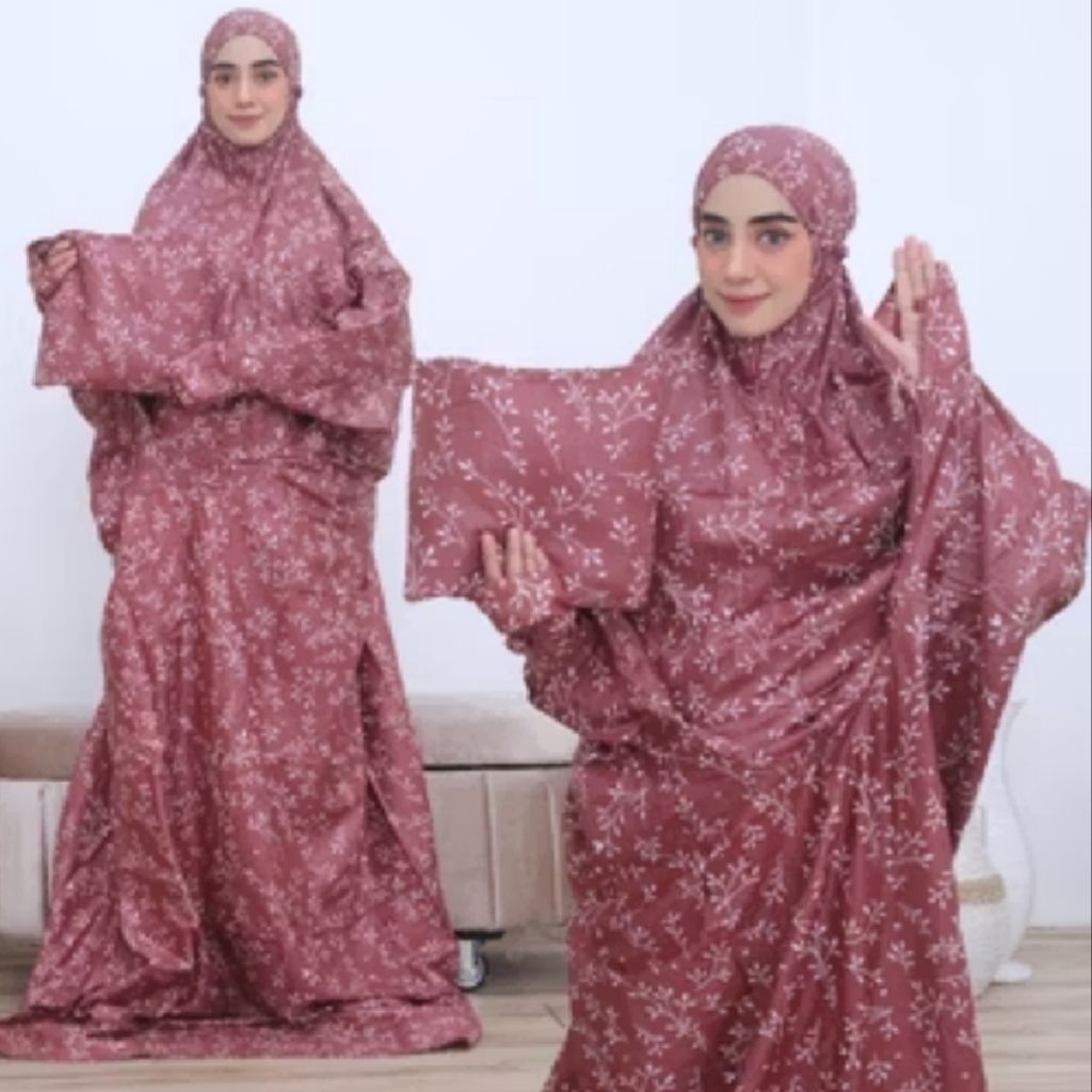 Mukena terusan rayon dewasa jumbo bahan dingin saat dipakai mukena muslim bali lajuran traveling