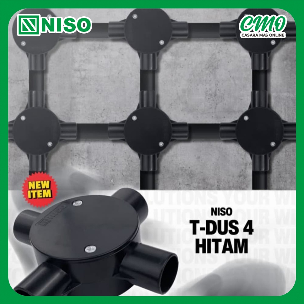 T DUS / T-DUS / T DOS CABANG 4 NISO 20 MM HITAM T DUS KABEL LISTRIK